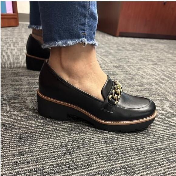 Naturalizer Women's 6W Black Leather Desi Platform Loafers Lugged Sole LB9-3 - Picture 1 of 9